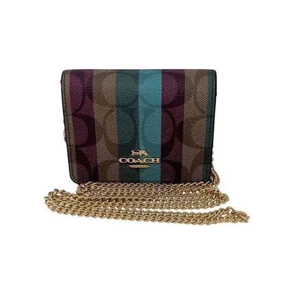 NWT Coach Mini Wallet On A Chain In Signature Canvas with Stripe Print - Picture 1 of 8